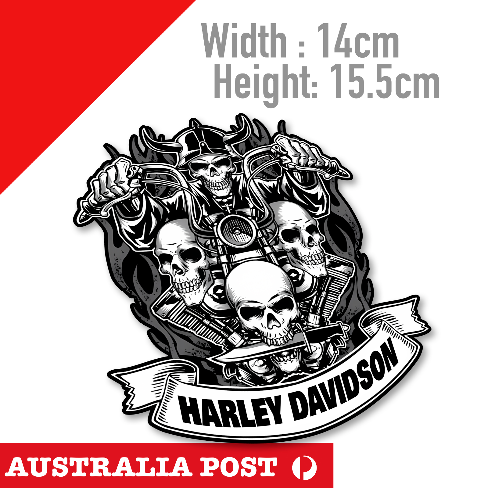 Harley Davidson Skull Rider, Ride Forever Motorcycle, Fuel Tank, Helmet Sticker