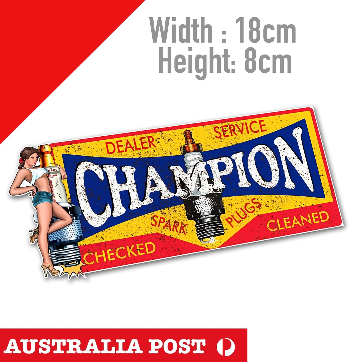 Champion Spark Plug Service Sign Vintage , Rusted, SEXY PIN UP GIRL Sticker