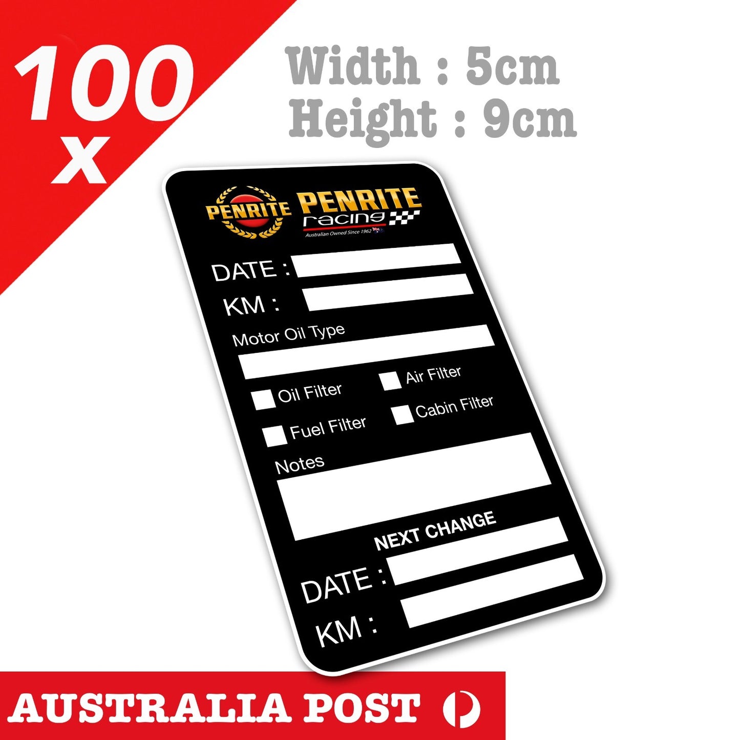 PENRITE Australia Racing Oil Change Service Reminder  Black Stickers
