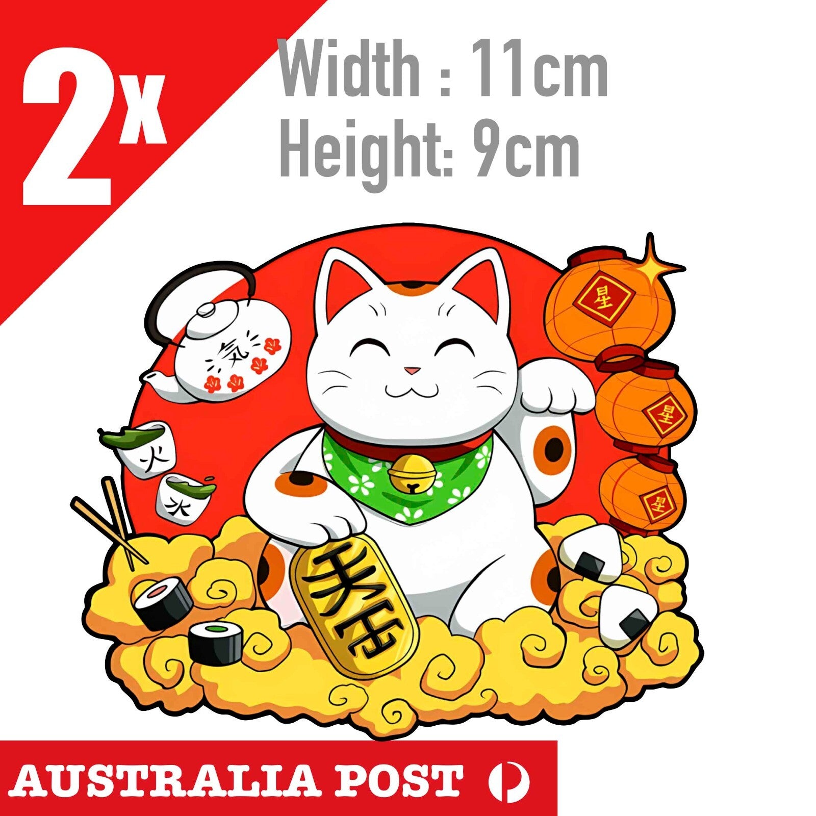 Maneki Neko - Lucky GOLDEN Cat Ramen Noodle  Laptop Car Sticker