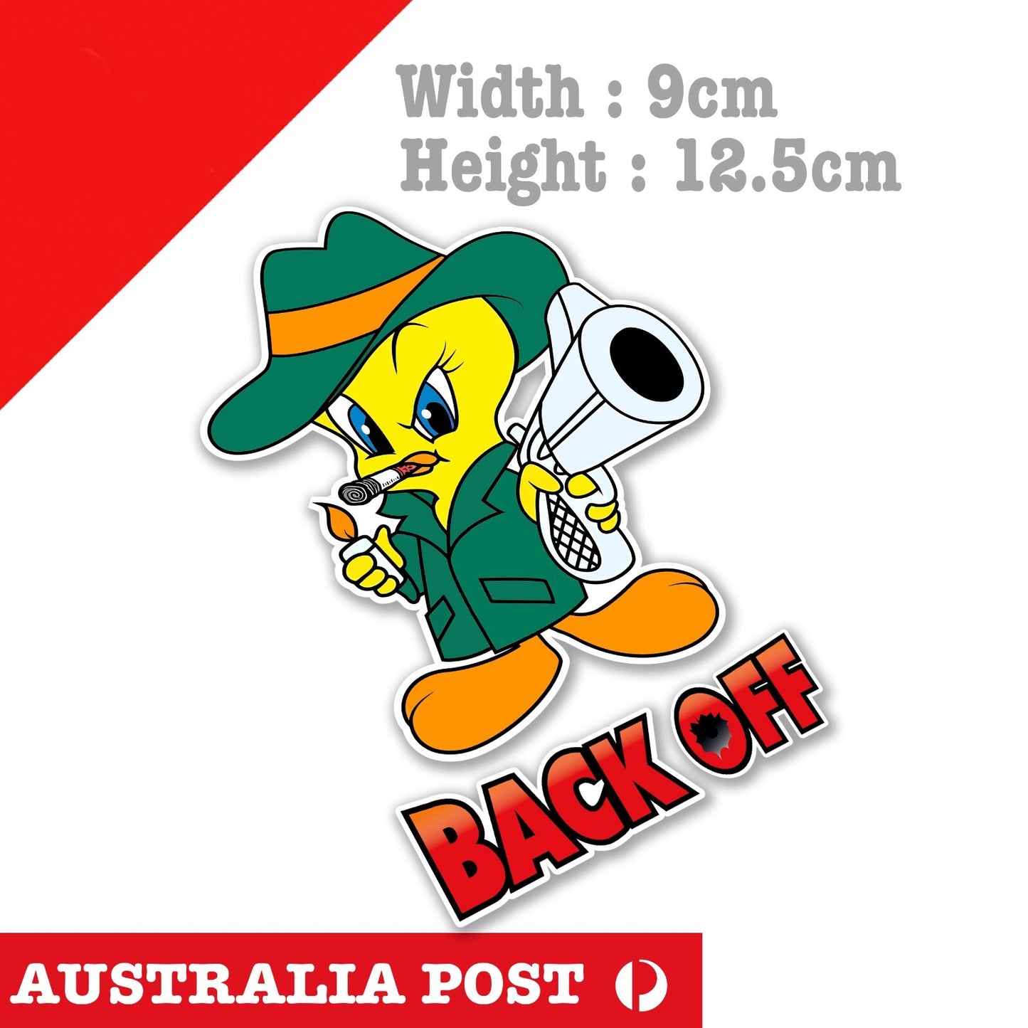 Tweety Bird Back OFF  Funny Looney Tune cowboy with Gun Sticker