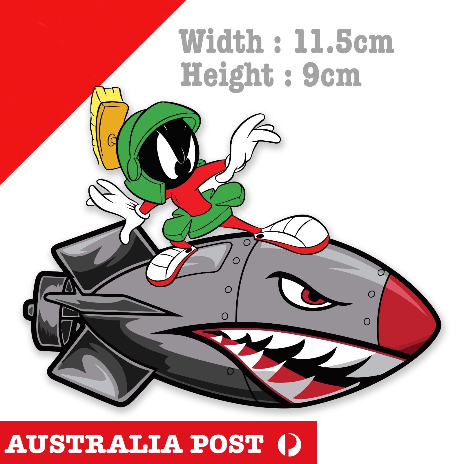 MARVIN the Martian Riding Angry Rocket Funny Cartoon Sticker