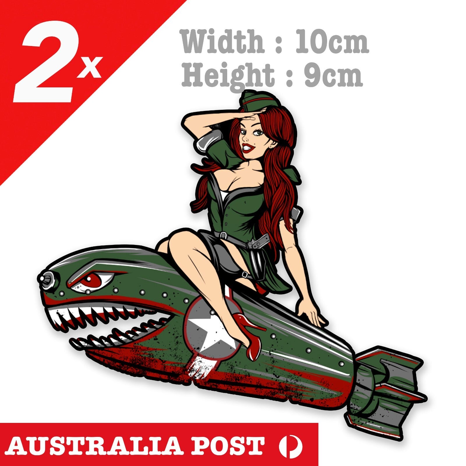 Pin Up Girl Riding a Bombs , Bombs Away Sexy Pin Up Girl Stickers