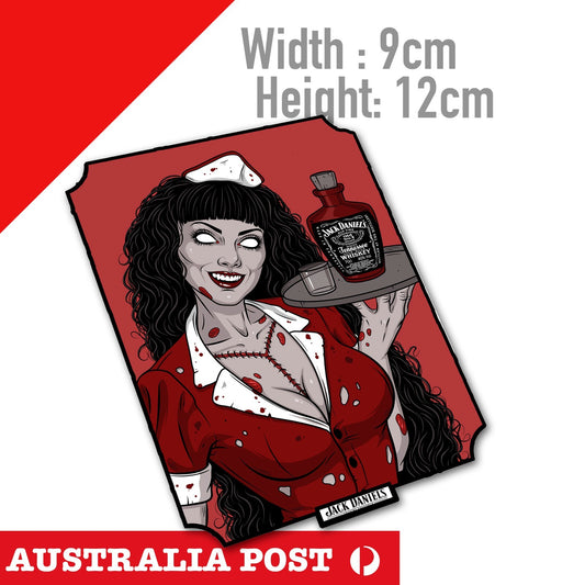 Zombie Waitress Jack Daniels Whiskey Tennessee Served, Bar Fridge Sticker