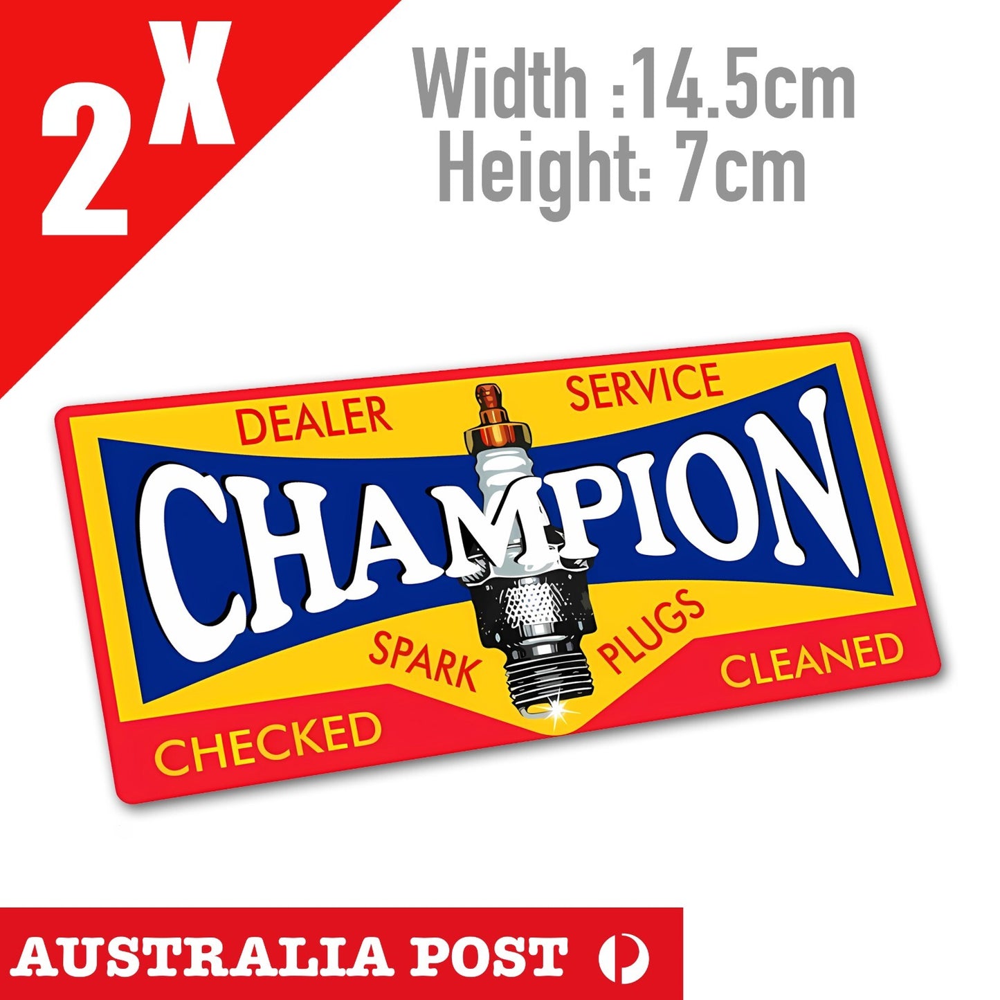 Champion Spark Plug Service Sign VintageDEALER , SERVICE x2 Sticker