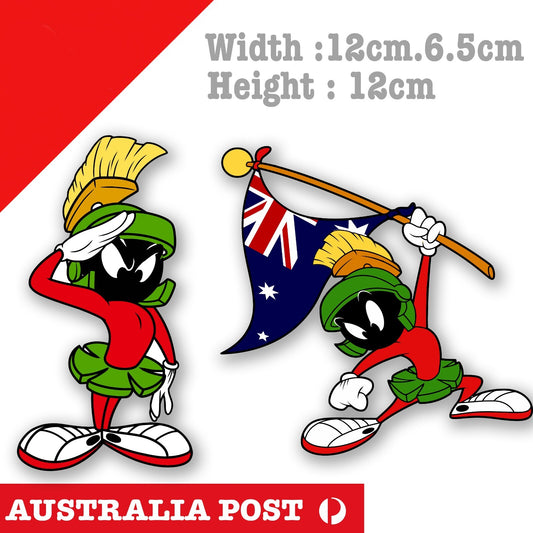 Australian Flag MARVIN the Martian, Marvin Soldier Salute Funny Cartoon Sticker