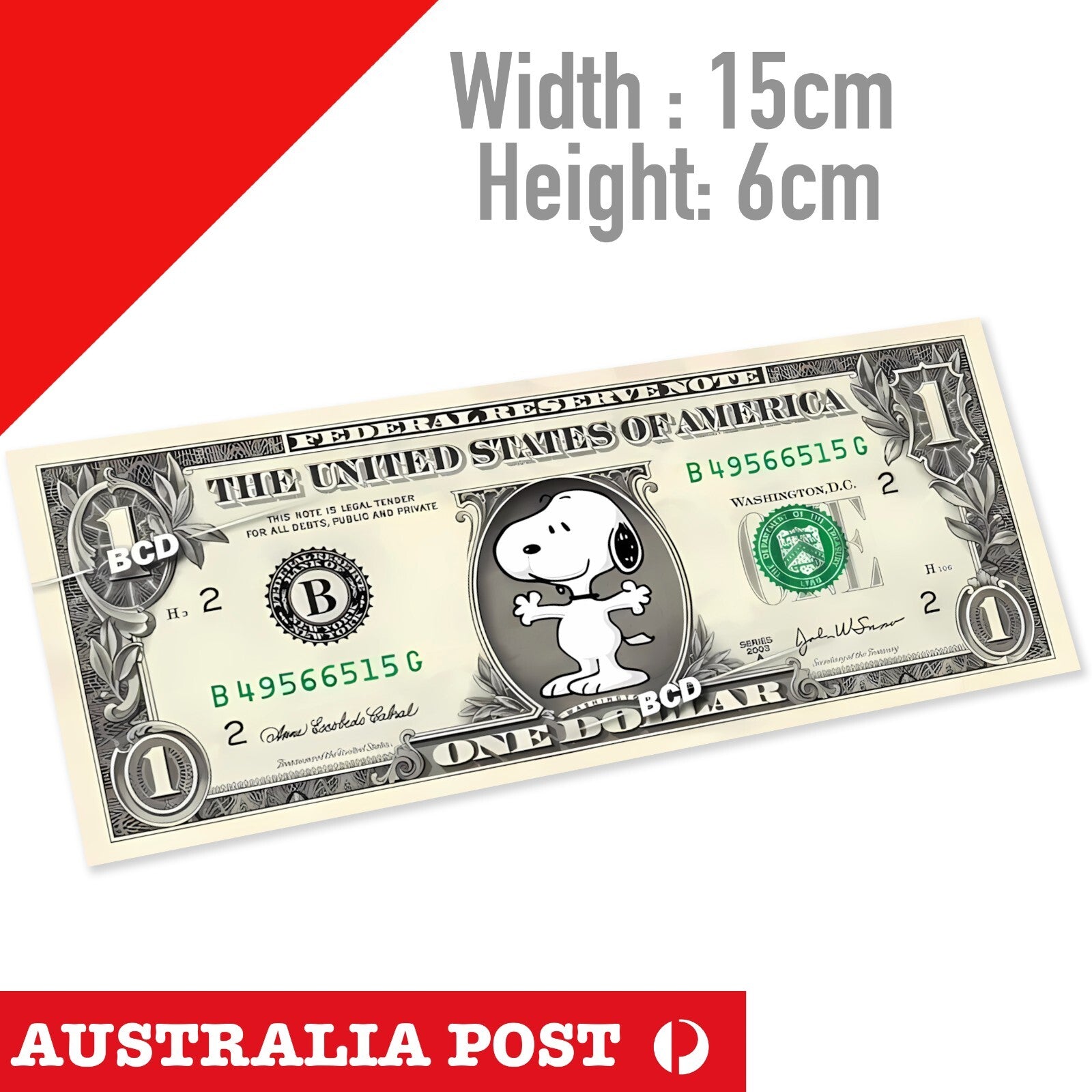 Snoopy One Dollar Note, Snoopy 1 Dollar Funny Sticker