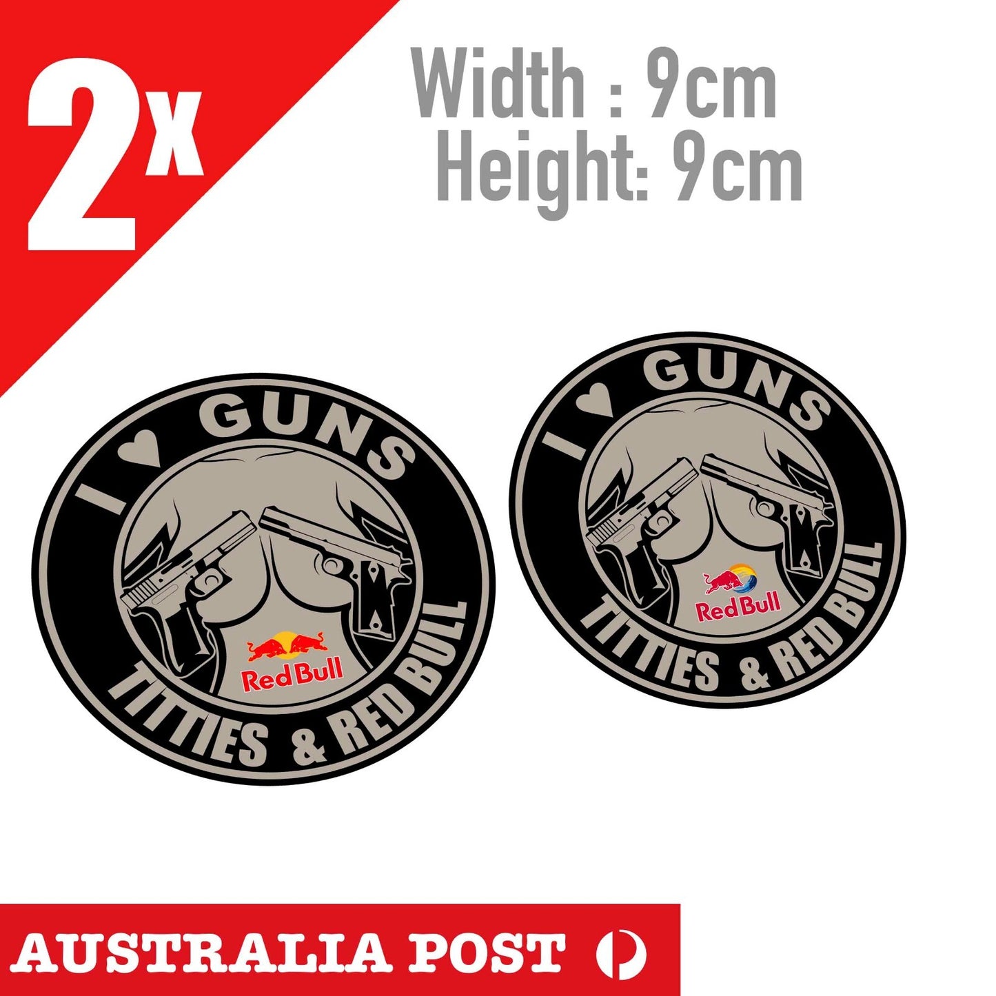 I LOVE GUNS & TITTIES RED BULL Funny Logo, Red Bull Energy Drink  Stickers