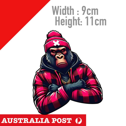 Angry Gorilla with Chain and Beanie ,  Laptop , Car  Vinyl  Sticker