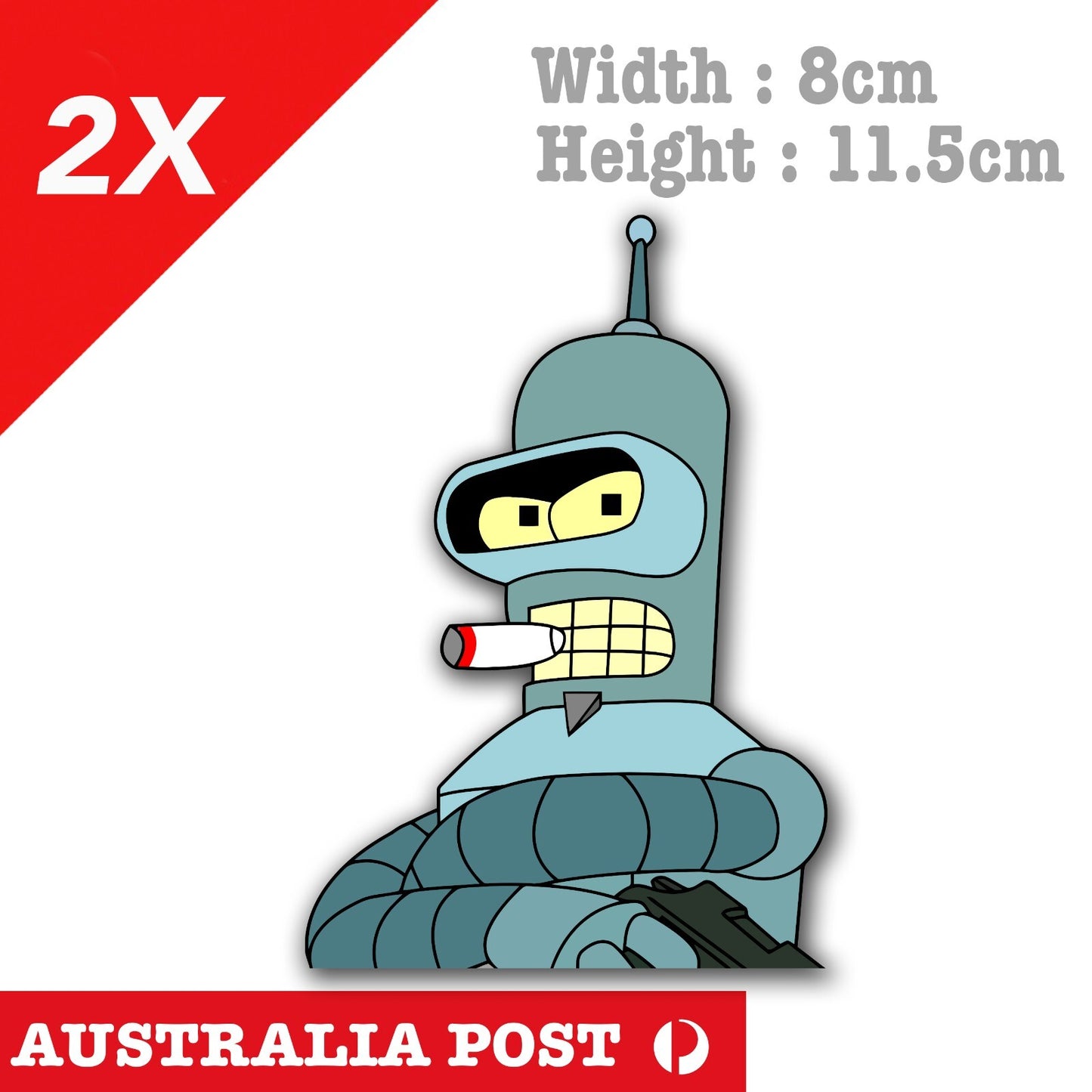 Bender Futurama Gangster with Gun Funny Car Window, Laptop  Decal Sticker