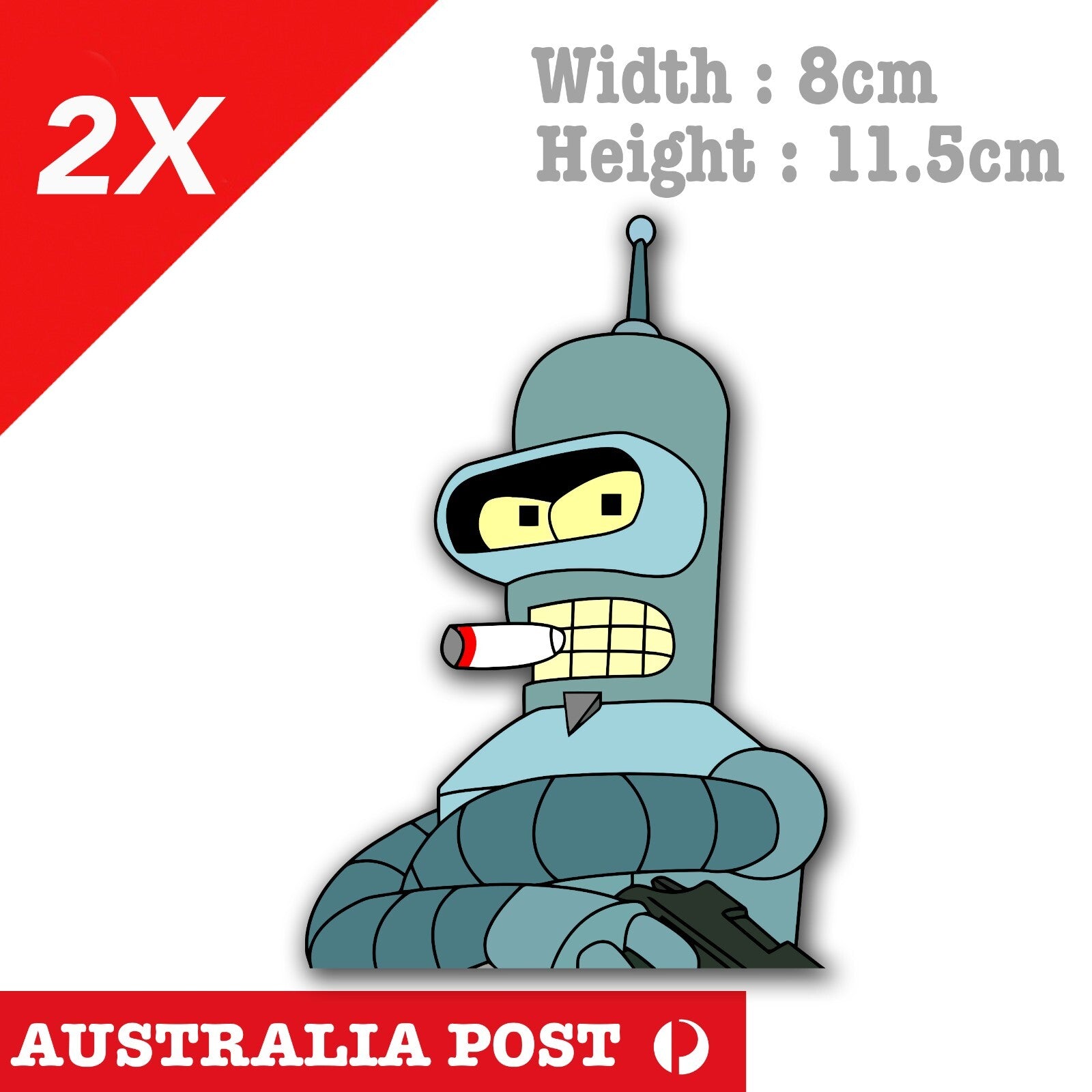 Bender Futurama Gangster with Gun Funny Car Window, Laptop  Decal Sticker