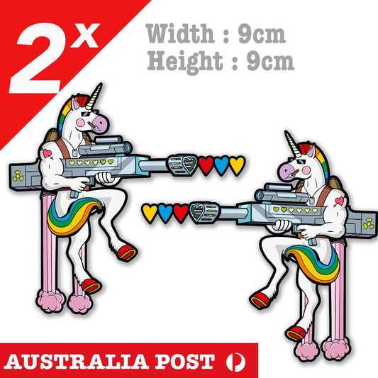 Unicorn  Horse Sticker, Unicorn Soldier with Machine Gun Funny Sticker
