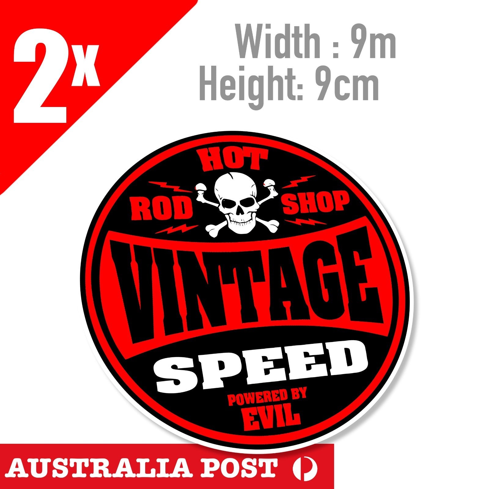 Vintage Speed Powered By Evil Hot Rod Garage Toolbox Decals RED Sticker