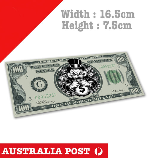 Donald Duck, Uncle Scrooge Mcduck $100 US Dollar Funny Money Cartoon Sticker