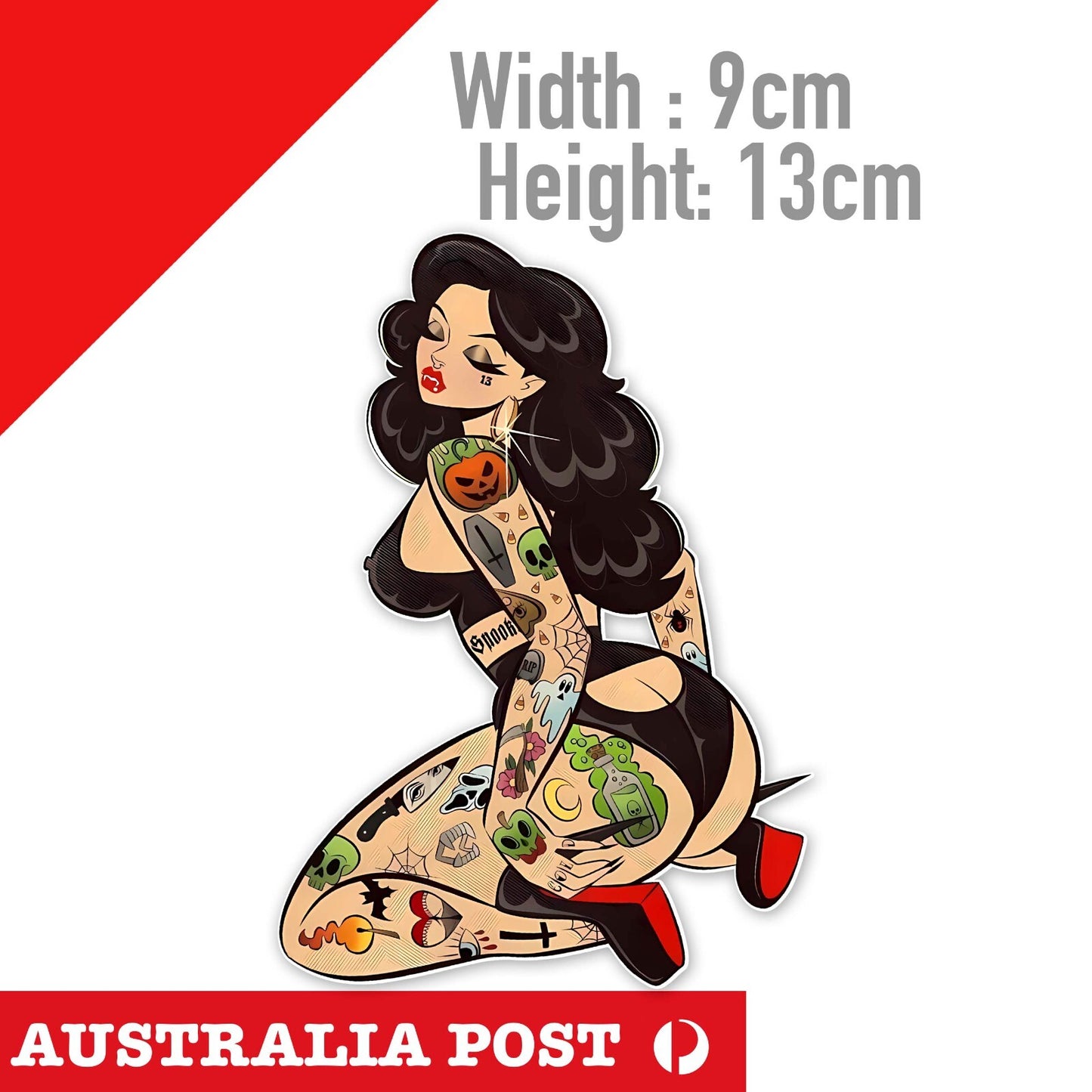 Sexy Tattooed Pin Up Girl, Sexy Dark hair Girl Sticker