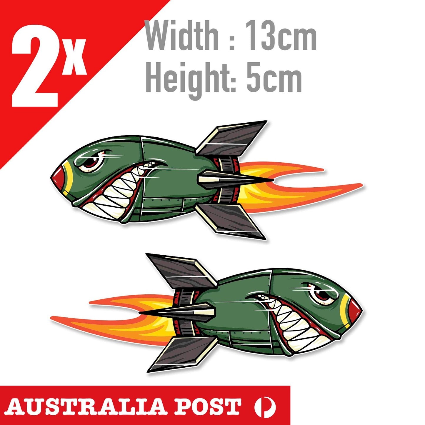 Angry Rocket with Flame Helmet Motorbike Bike Fuel Tank Stickers