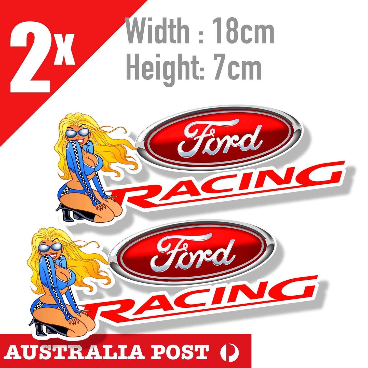 FORD Logo Racing Blond Pin Up Girl Sexy Outfit FORD RED LOGO  Stickers