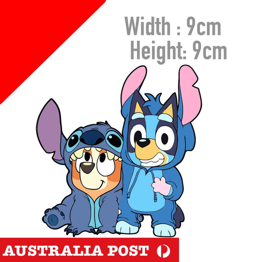 Bluey The Dog and  Bingo as Stitch Funny Cartoon Sticker