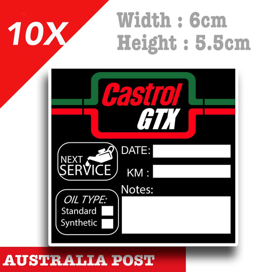 CASTROL GTX Oil Change Service Reminder x10 Pack , Cars Vans Stickers