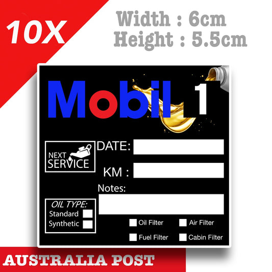 MOBIL 1 Oil Change Service Reminder x10 Pack , Cars Vans Stickers