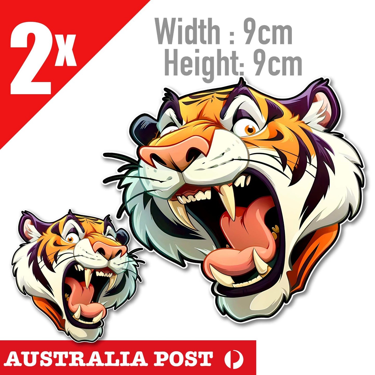 Angry Tiger, Cartoon Tiger Head x2 Sticker