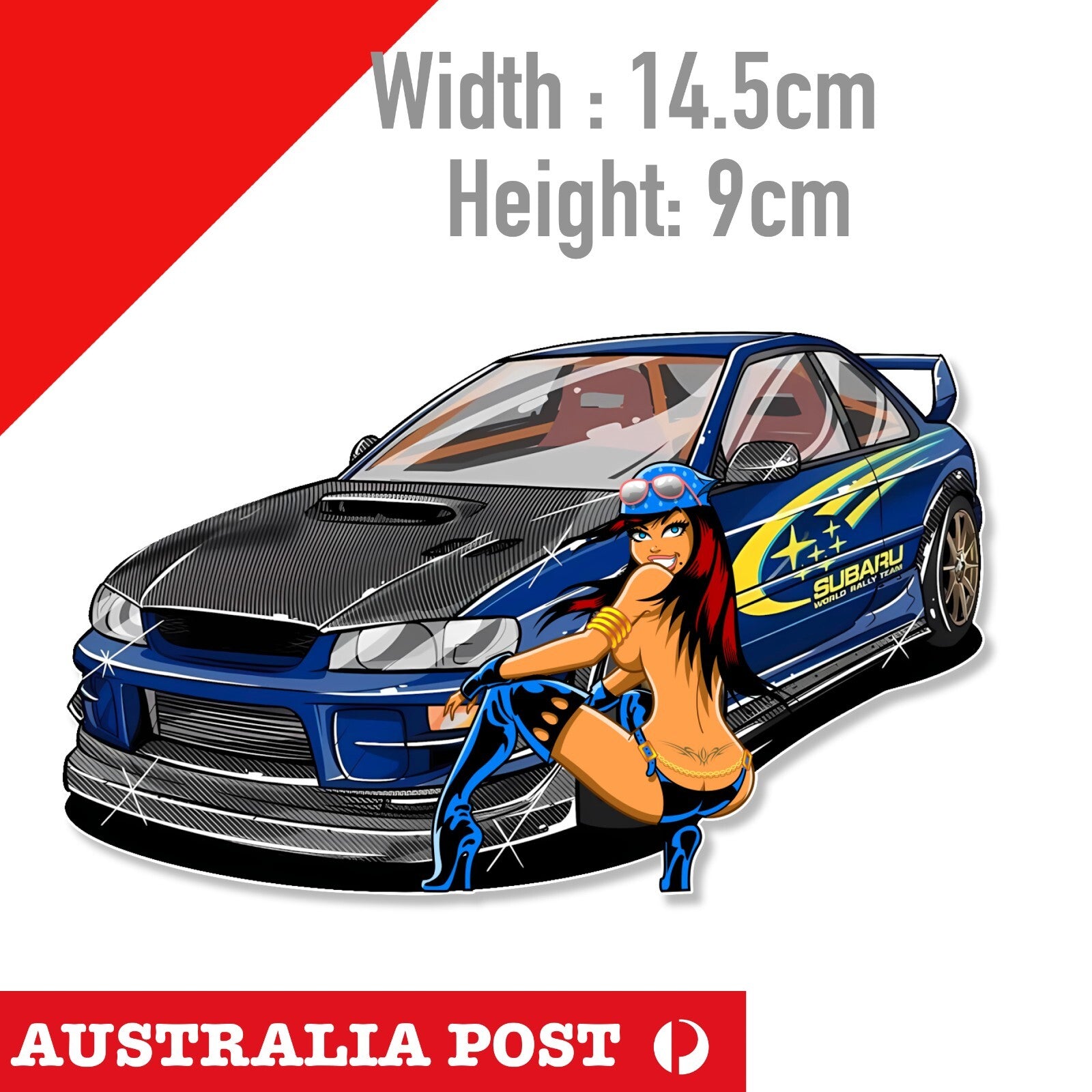 Subaru IMPREZA WORLD RALLY TEAM Racing Car,Sexy Brunet Pin Up Girl Sticker