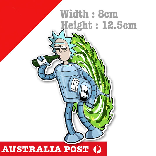 Rick and Morty Funny Sticker, Rick as Bender Vortex Funny Beer Sticker