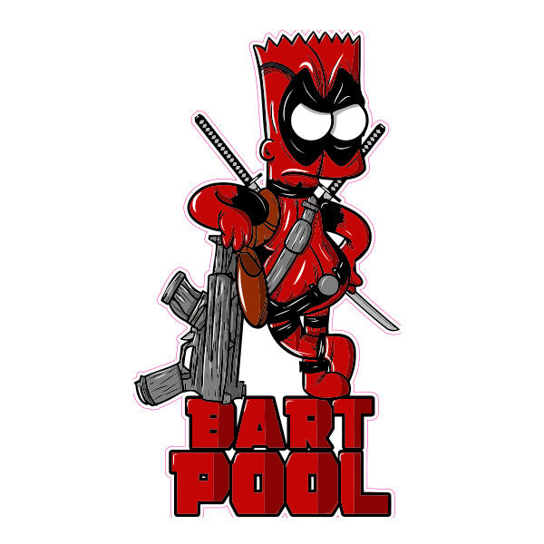 Bart Simpson as DeadPool with AK47 Gun Funny Marvel , Simpsons Sticker