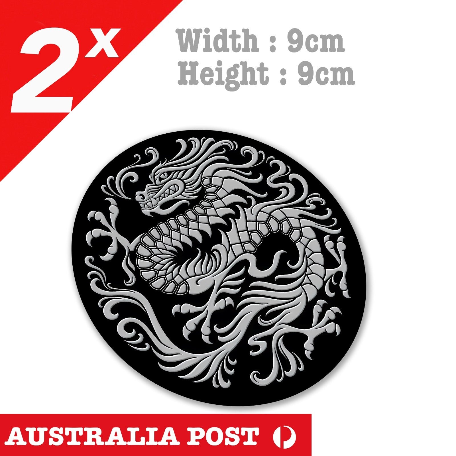 Grey Dragon Round Shield,  Silver Dragon Chinese Sticker