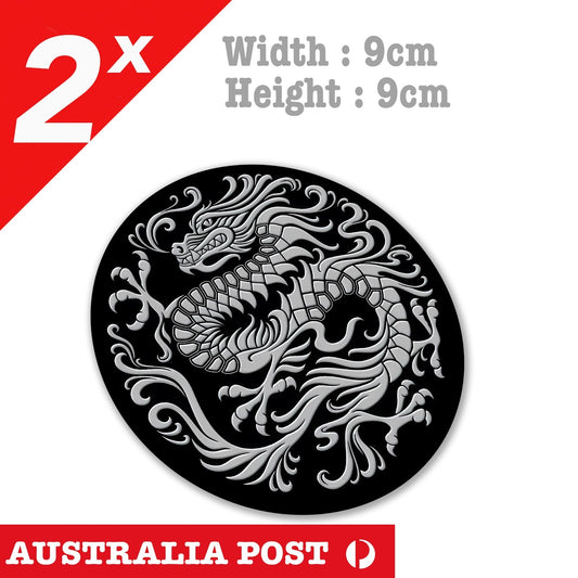 Grey Dragon Round Shield,  Silver Dragon Chinese Sticker