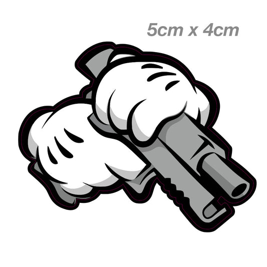 Mickey Mouse Hands Shooting A Gun JDM Small Laptop, Bar, Fridge Sticker 