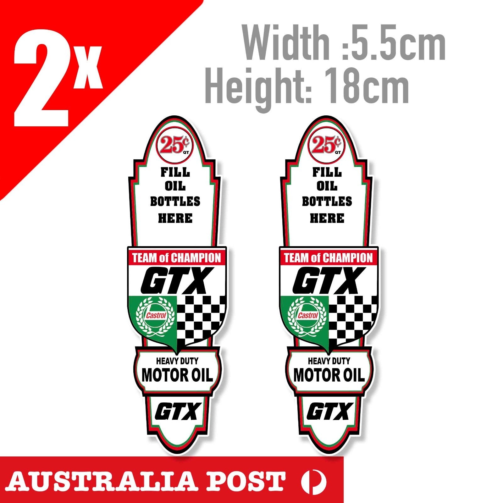 CASTROL GTX OIL Logo Vintage  x2, Cars Vans Heavy Duty Oil GTX  Sticker