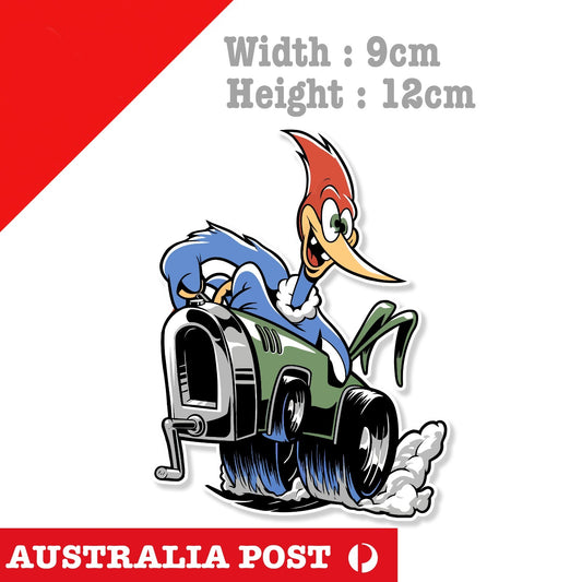 Woody Wood pecker Muscle Car, American Muscle Car, Racing Hot Rod Car Sticker