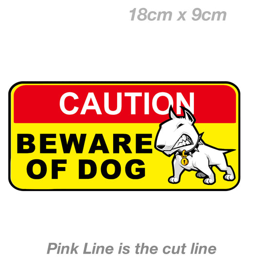 White Bull Terrier Beware of Dog Sign Caution Warning Aggressive Decal Sticker 