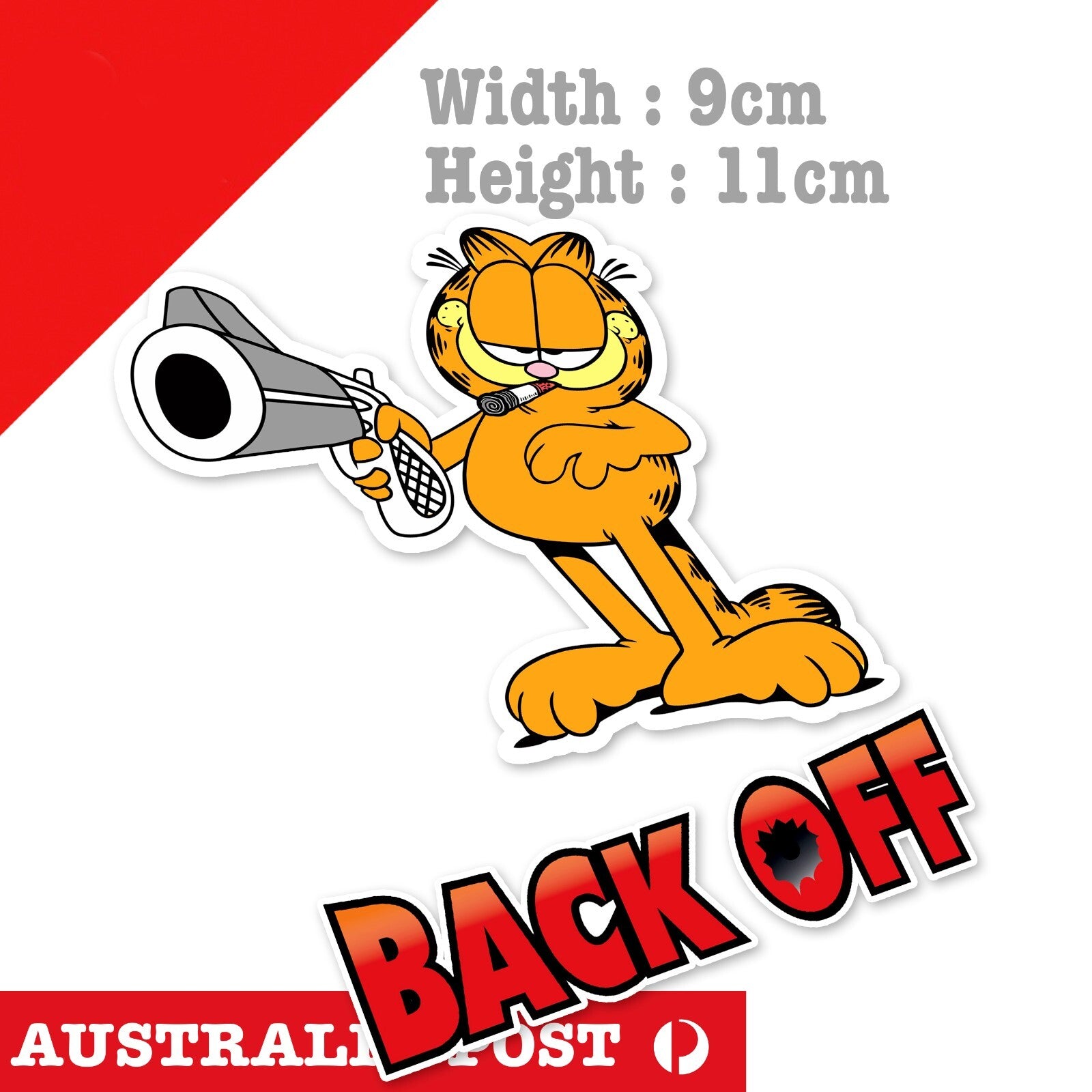 GARFIELD The Cat, Back OFF  Funny  Cat with Hand Gun Sticker
