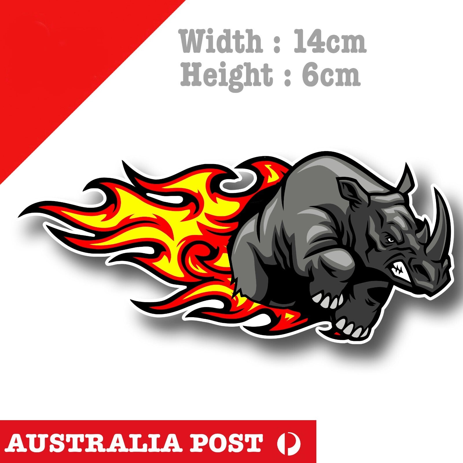 Rhino with Flame Sport Racing Logo Car, Truck, Ute, Motorcycle Helmet Sticker
