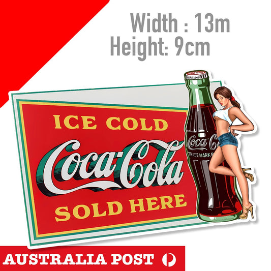 COCA COLA Drink Ice Cold Sign Vintage Old Retro SOLD HERE Sign Sticker