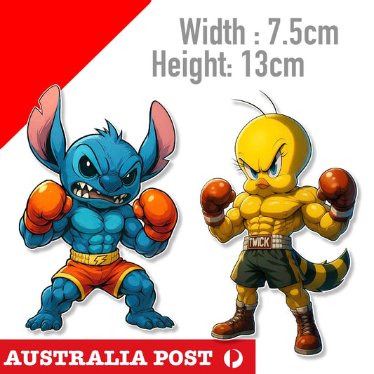 Tweety and Stitch Boxing Funny Cartoon  Sticker