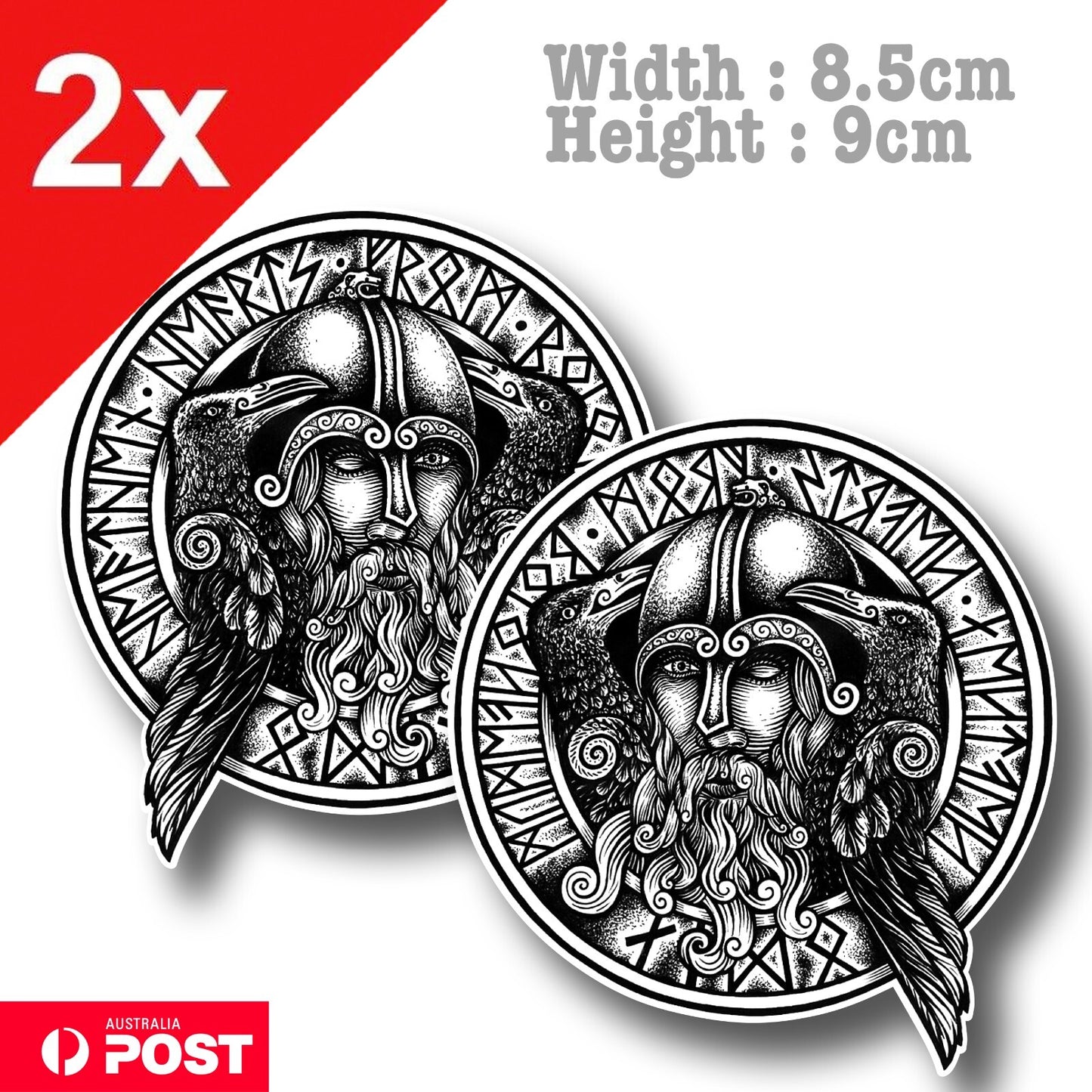 Odin Vikin Medalian - Odin Norse mythology Runes Valknut Thor x2 Sticker