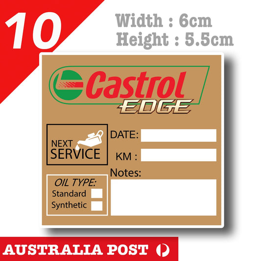CASTROL EDGE Oil Change Service Reminder x10 Black , Cars Vans Stickers