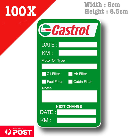 CASTROL Oil Change Service Reminder x 100 Stickers , Cars Trucks Vans Sticker