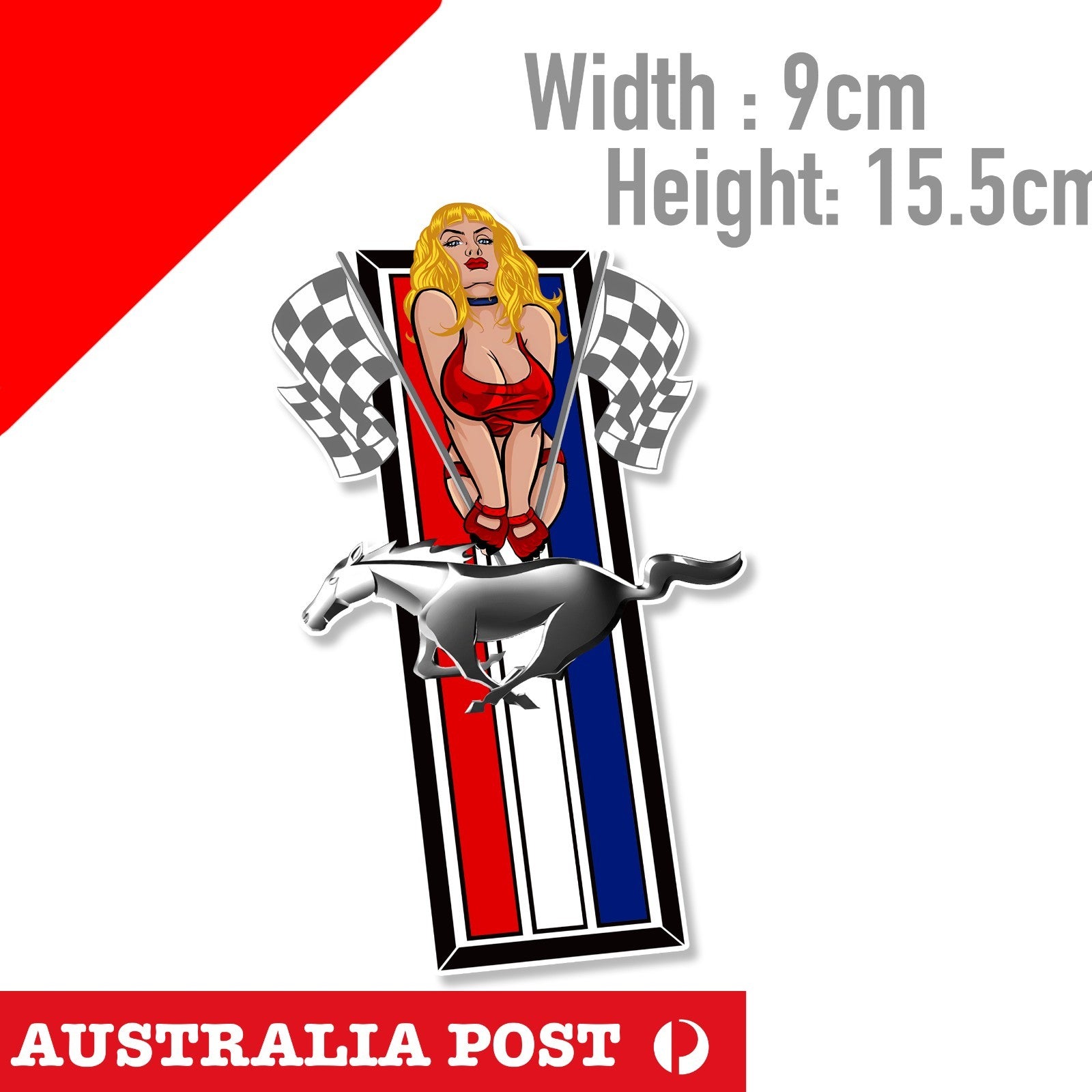 Ford Pony Logo Sexy Pin Up Race Flag - Ford Falcon , Focus logo Sticker
