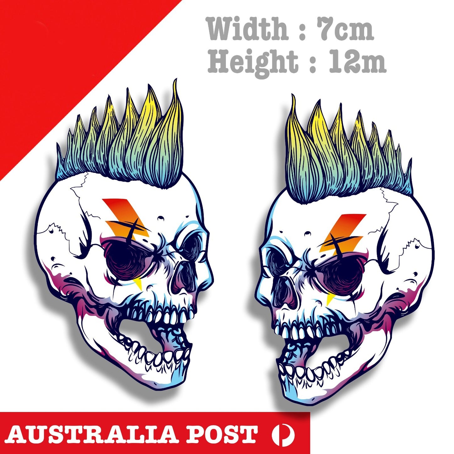 Skull Head with Mohawk , Punk Skull, Helmet, Fuel Tank Motorcycle  Sticker