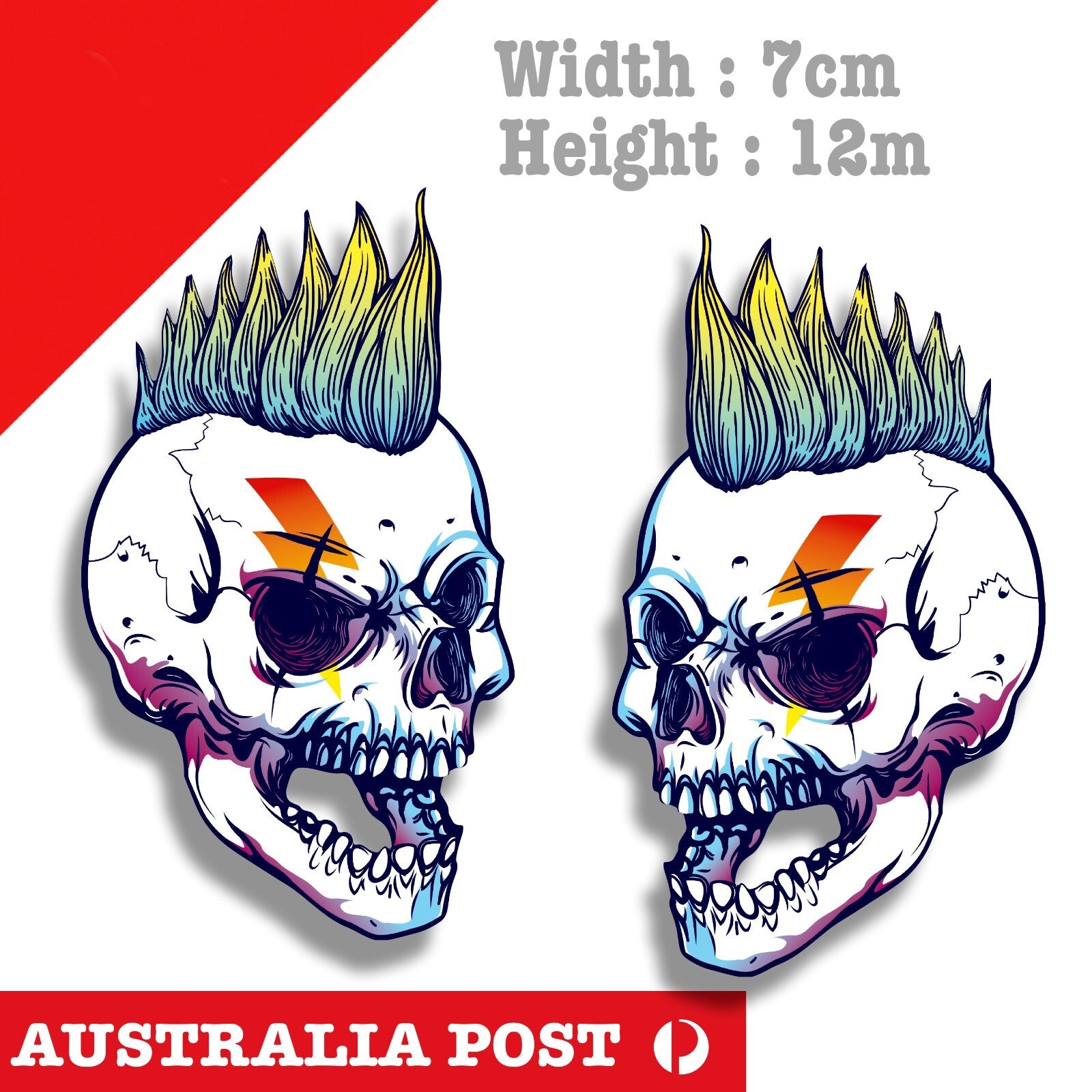 Skull Head with Mohawk , Punk Skull, Helmet, Fuel Tank Motorcycle  Sticker