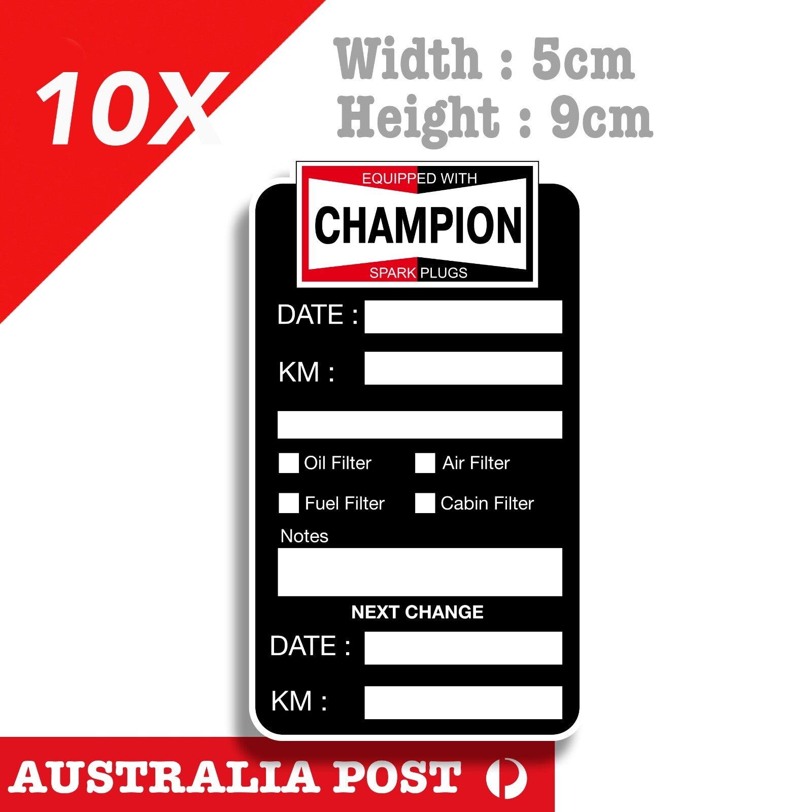 Champion Spark Plug Oil Change Service Reminder x10 Stickers