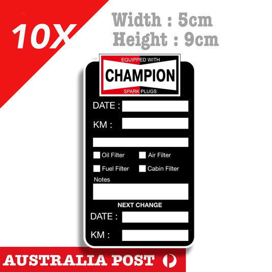 Champion Spark Plug Oil Change Service Reminder x10 Stickers