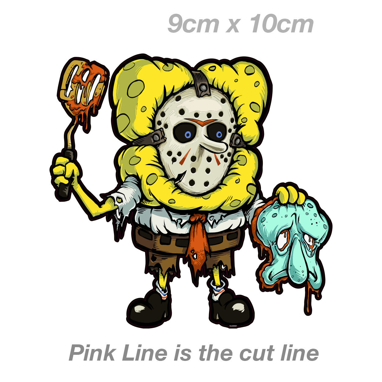 Sponge Bob Square Pants as Jason With Mask Squidward Head Funny Horror Sticker