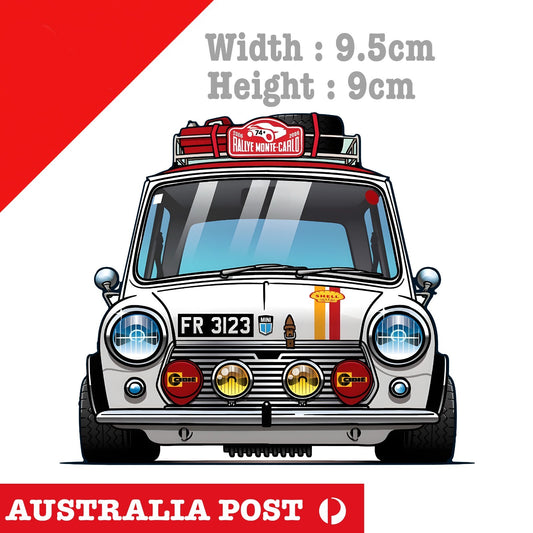 Mini Cooper Old Style Ralli Car, White Shell Racing Mini Cooper Sticker