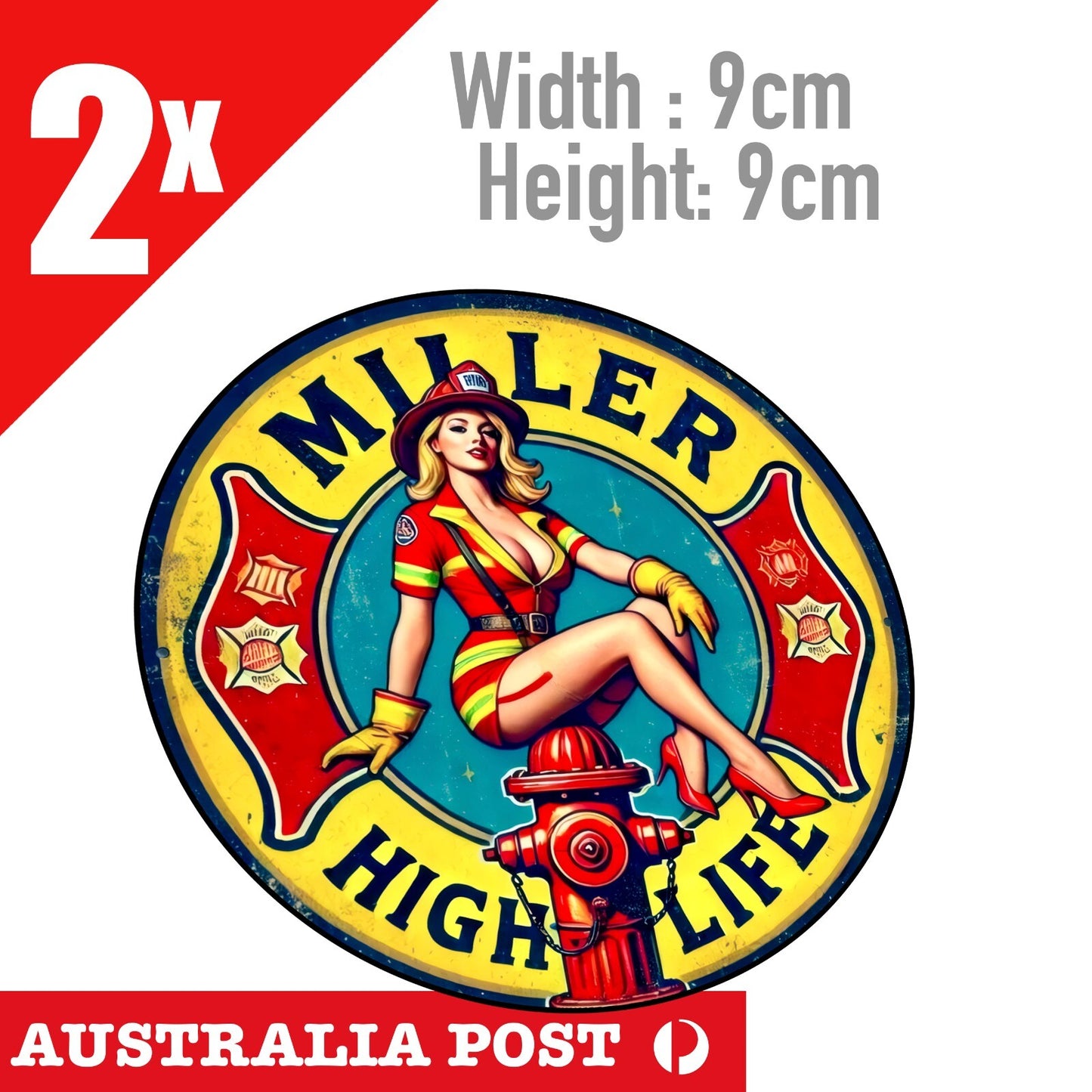 SEXY Fir Fighter Girl Old Vintage Style Rustic Round  Stickers