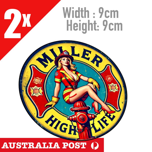 SEXY Fir Fighter Girl Old Vintage Style Rustic Round  Stickers